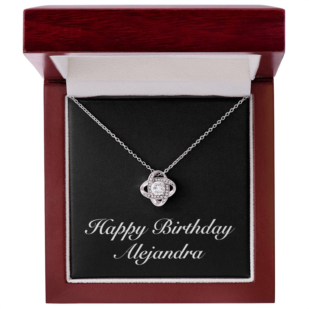 Happy Birthday Alejandra v2 - Love Knot Necklace With Mahogany Style Luxury Box