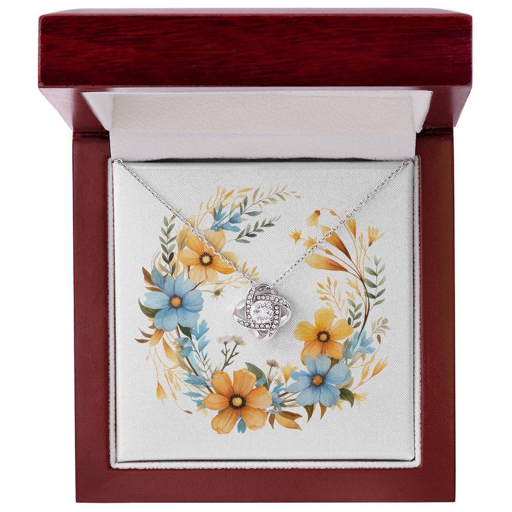 Boho Flowers Wreath Watercolor 13 - Love Knot Necklace With Mahogany Style Luxury Box