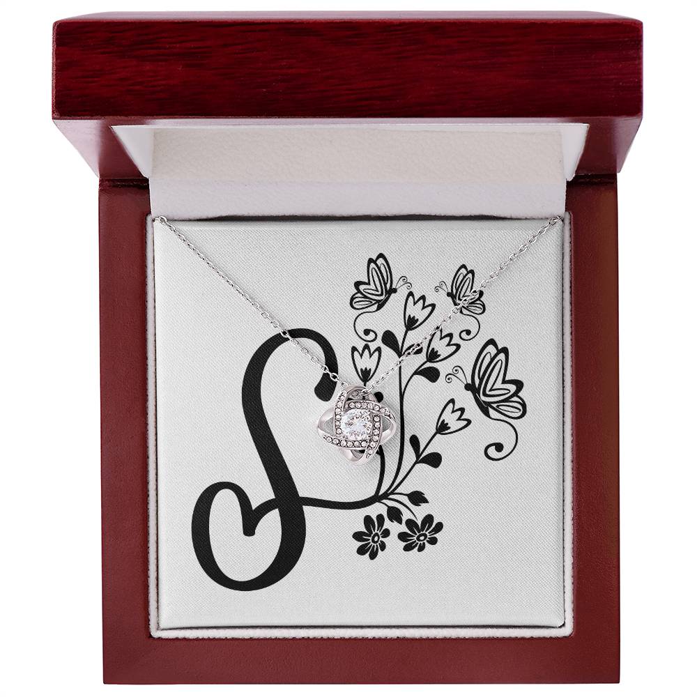 Botanical Monogram S - Love Knot Necklace With Mahogany Style Luxury Box