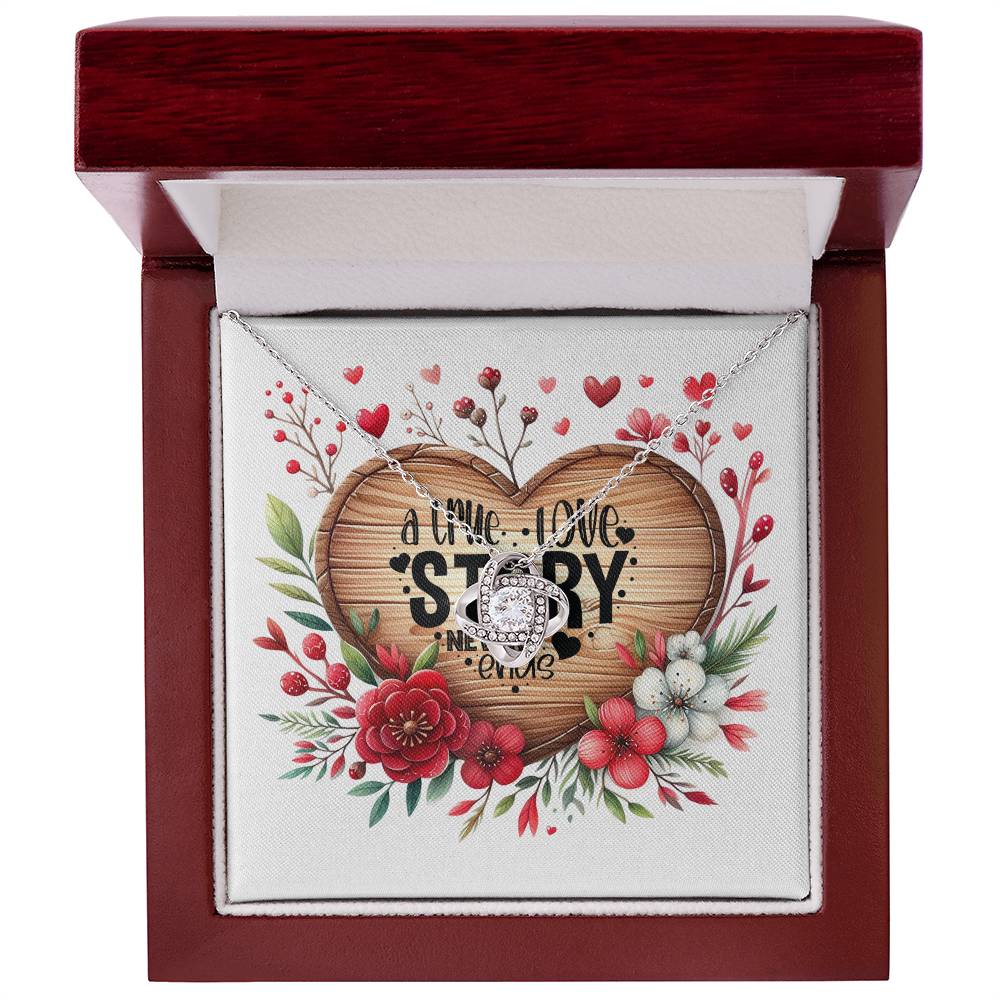 A True Love Story Never Ends - Love Knot Necklace With Mahogany Style Luxury Box