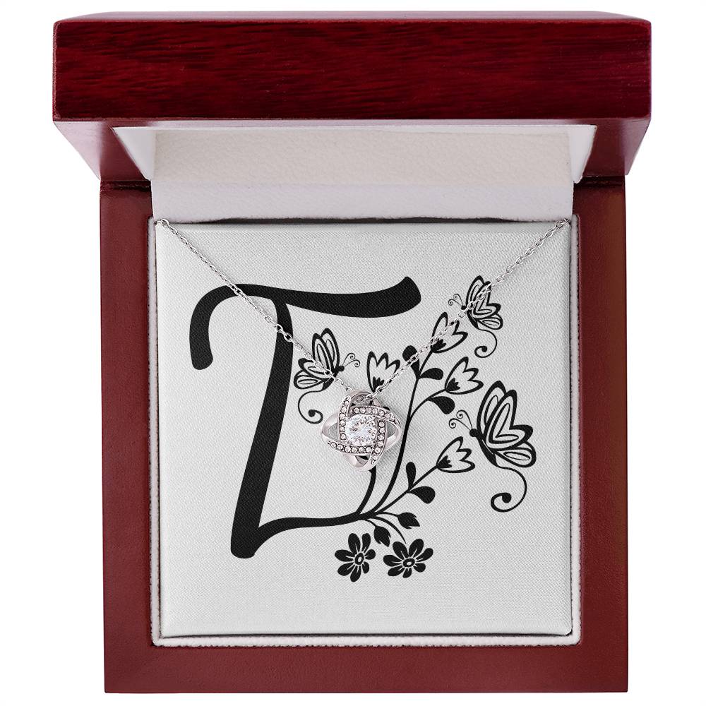 Botanical Monogram T - Love Knot Necklace With Mahogany Style Luxury Box