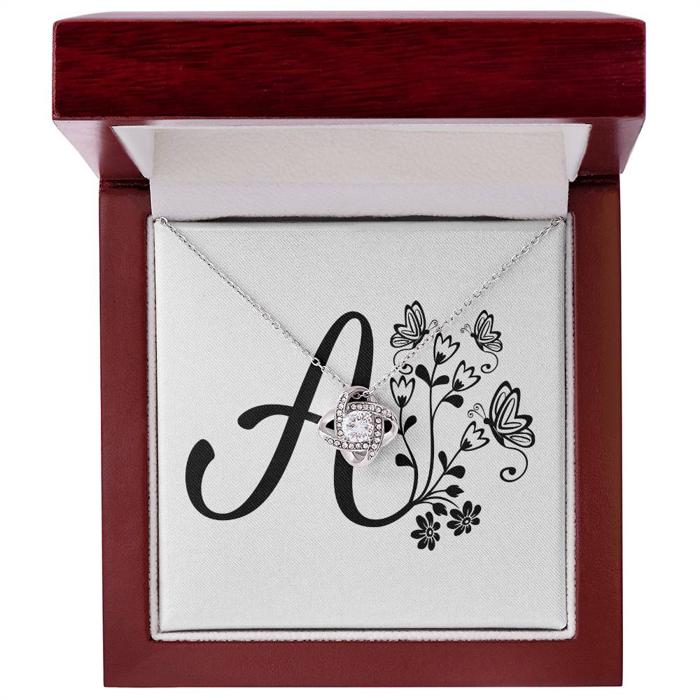 Botanical Monogram A - Love Knot Necklace With Mahogany Style Luxury Box