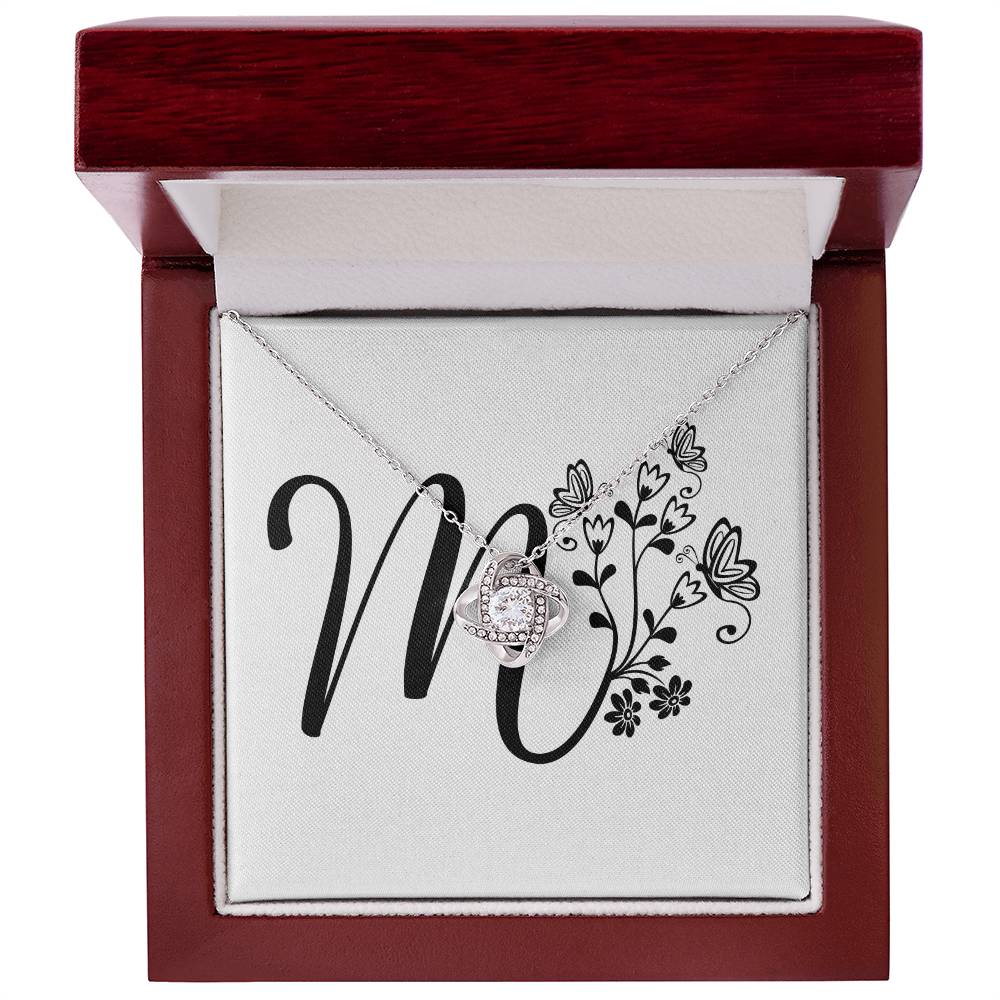 Botanical Monogram M - Love Knot Necklace With Mahogany Style Luxury Box