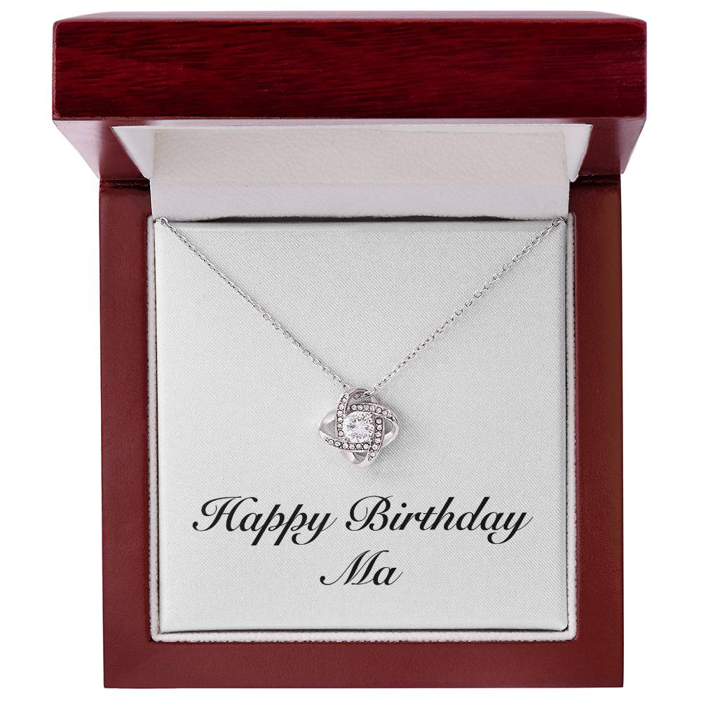 Happy Birthday Ma - Love Knot Necklace With Mahogany Style Luxury Box