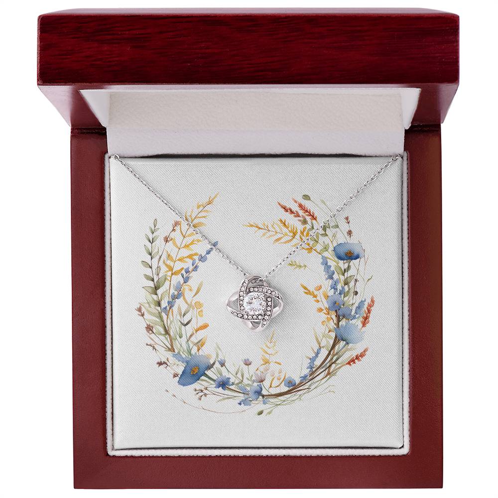Boho Flowers Wreath Watercolor 03 - Love Knot Necklace With Mahogany Style Luxury Box