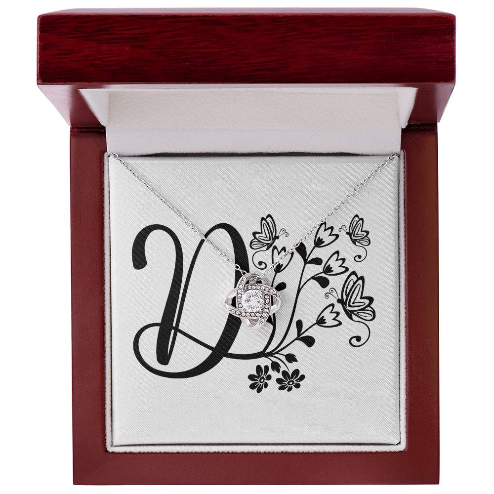 Botanical Monogram D - Love Knot Necklace With Mahogany Style Luxury Box