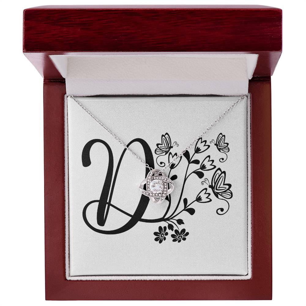 Botanical Monogram D - Love Knot Necklace With Mahogany Style Luxury Box