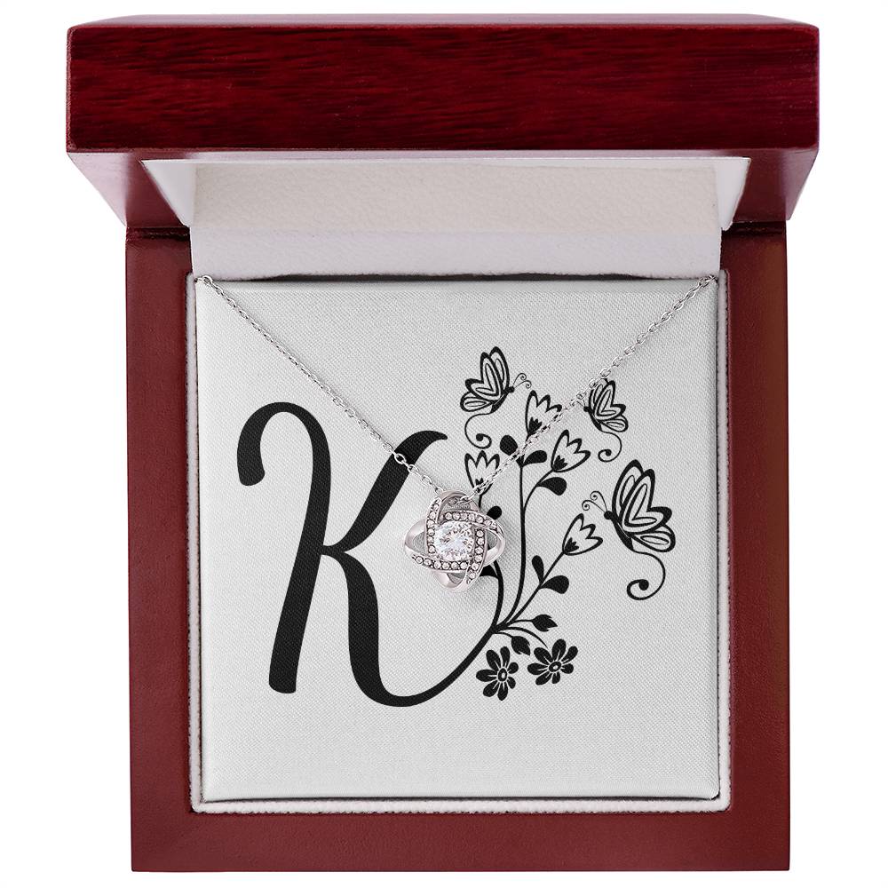 Botanical Monogram K - Love Knot Necklace With Mahogany Style Luxury Box
