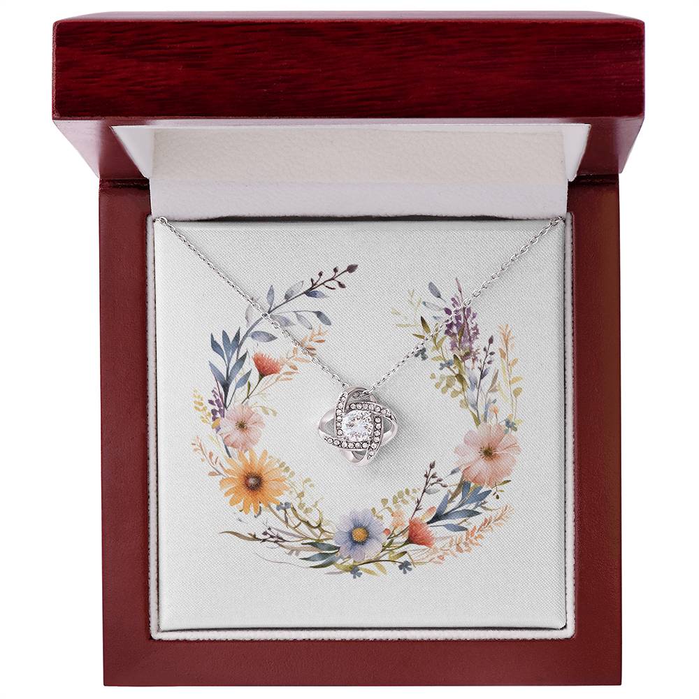 Boho Flowers Wreath Watercolor 19 - Love Knot Necklace With Mahogany Style Luxury Box