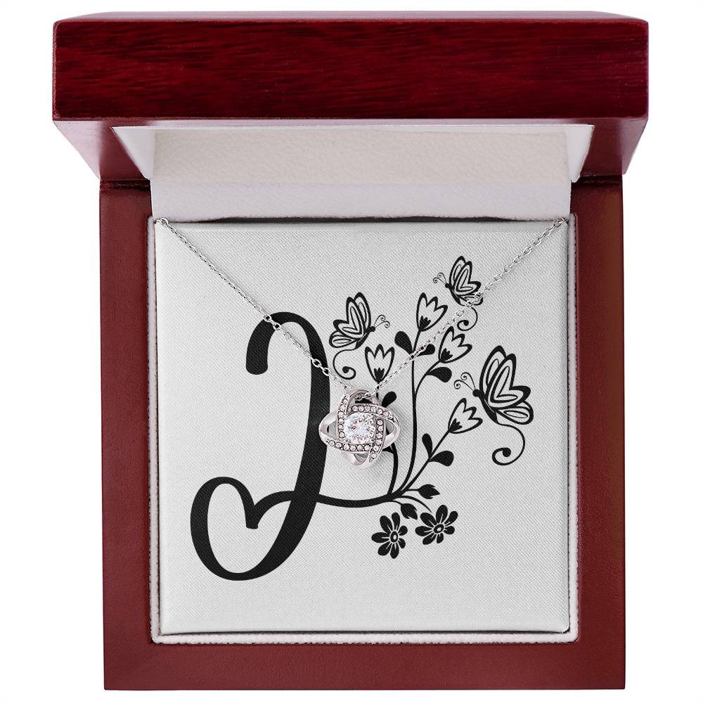 Botanical Monogram I - Love Knot Necklace With Mahogany Style Luxury Box
