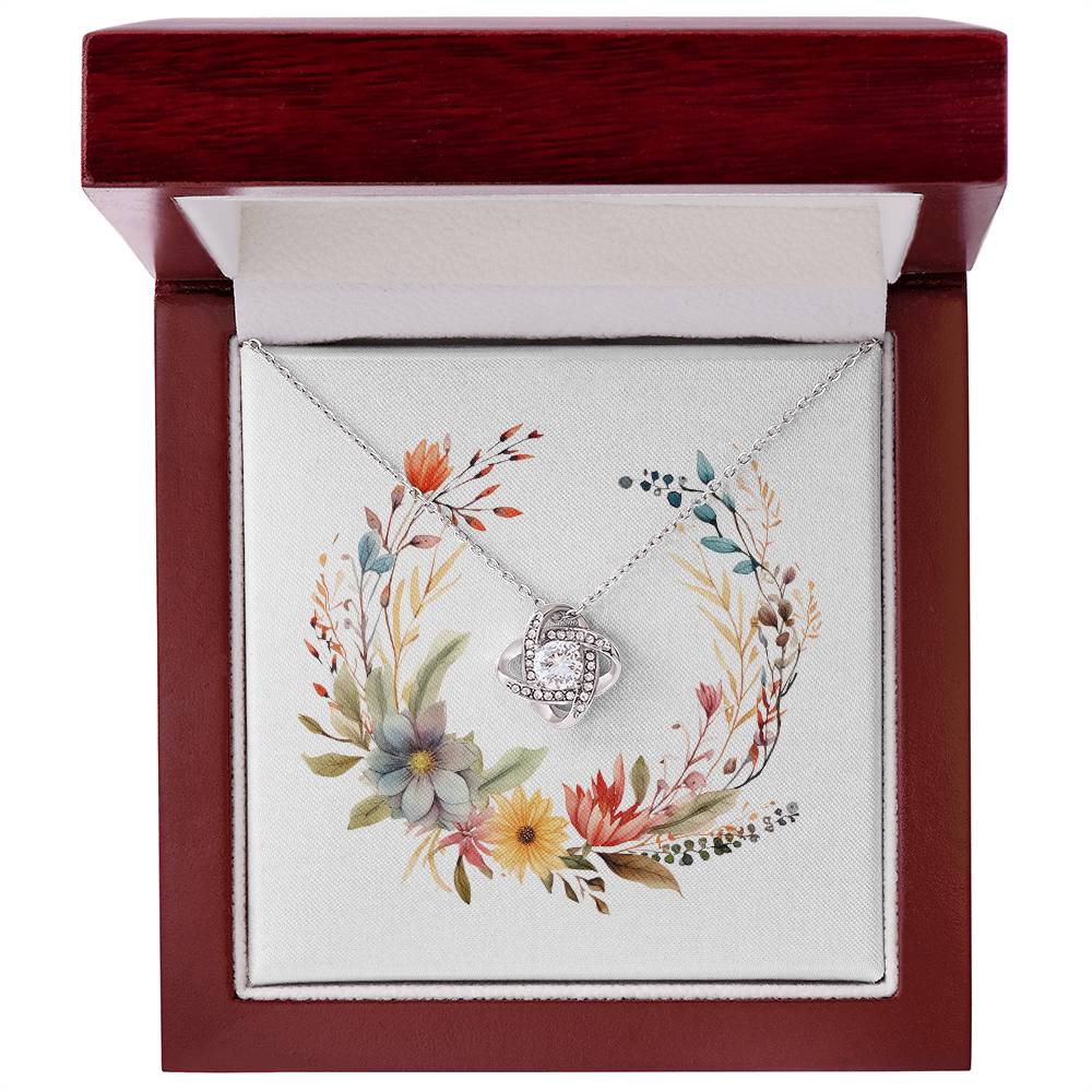 Boho Flowers Wreath Watercolor 17 - Love Knot Necklace With Mahogany Style Luxury Box