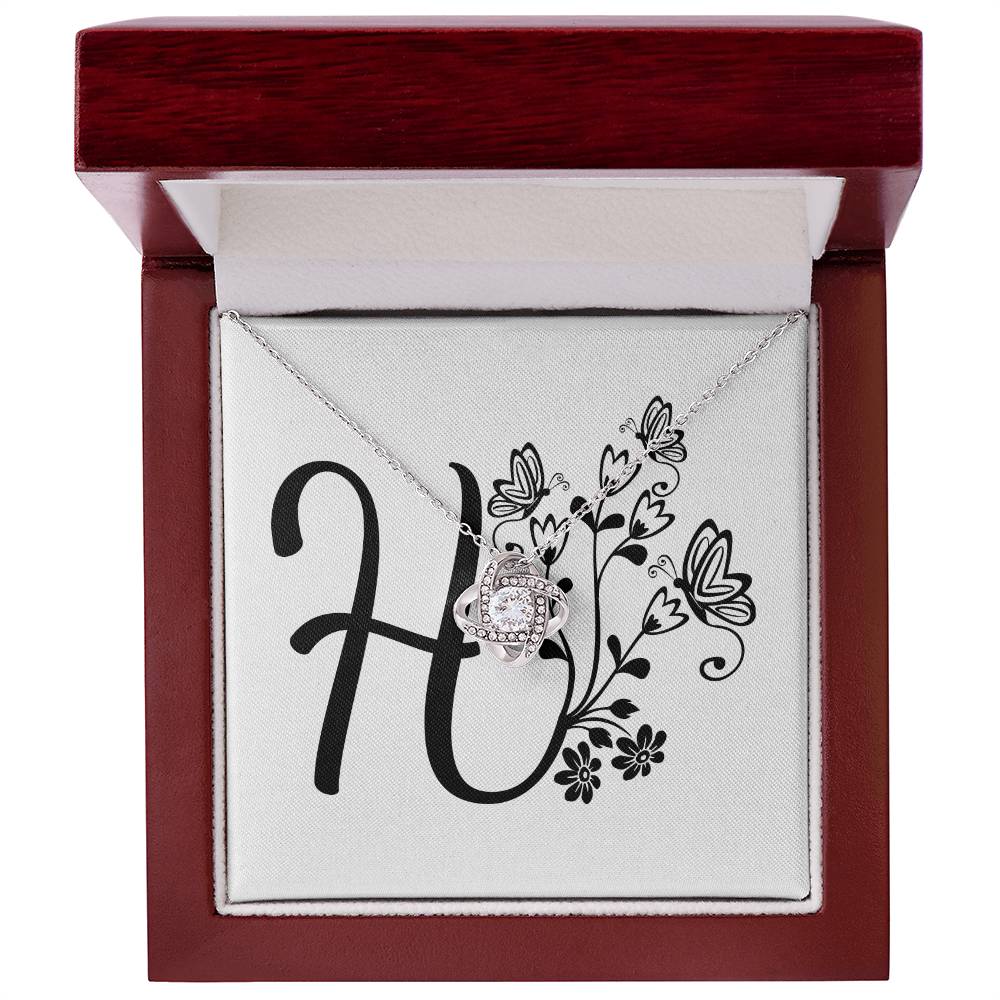 Botanical Monogram H - Love Knot Necklace With Mahogany Style Luxury Box