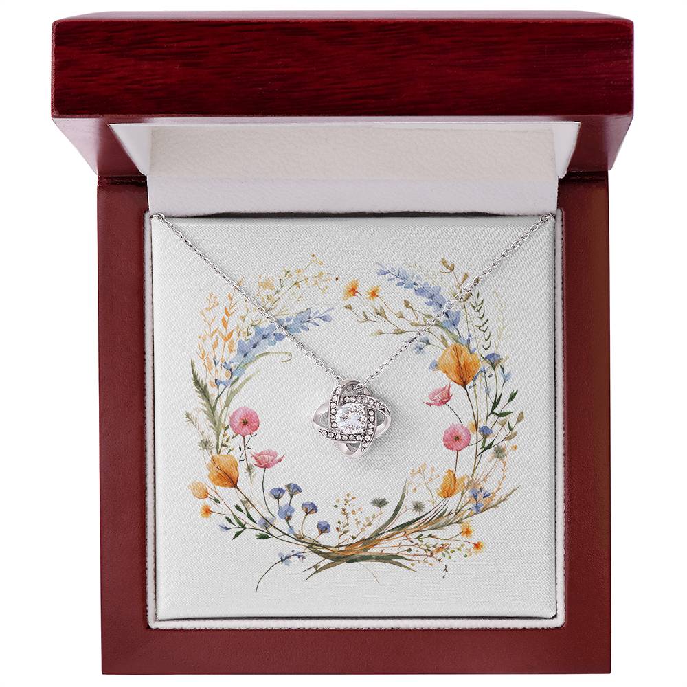 Boho Flowers Wreath Watercolor 15 - Love Knot Necklace With Mahogany Style Luxury Box