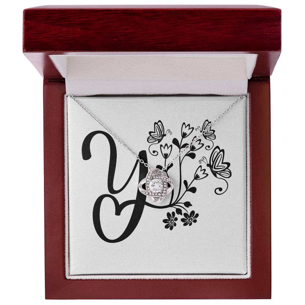 Botanical Monogram Y - Love Knot Necklace With Mahogany Style Luxury Box