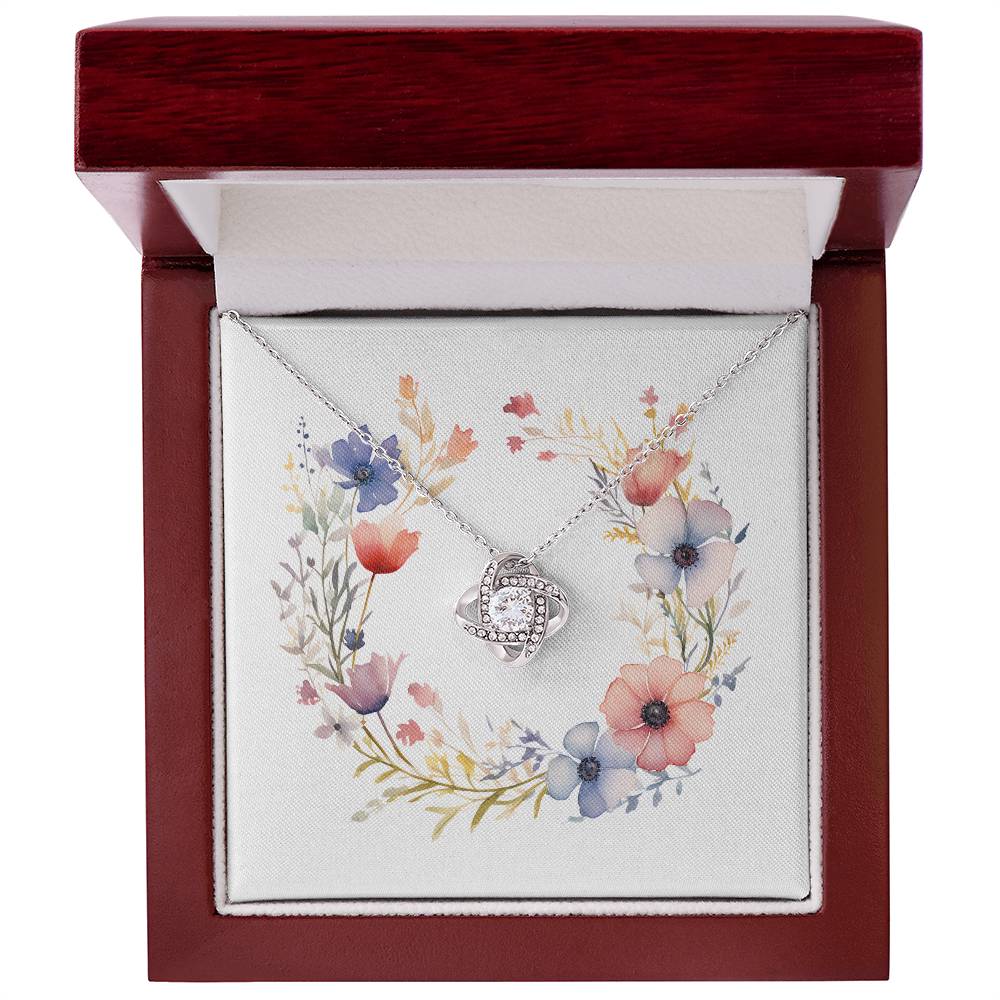 Boho Flowers Wreath Watercolor 18 - Love Knot Necklace With Mahogany Style Luxury Box