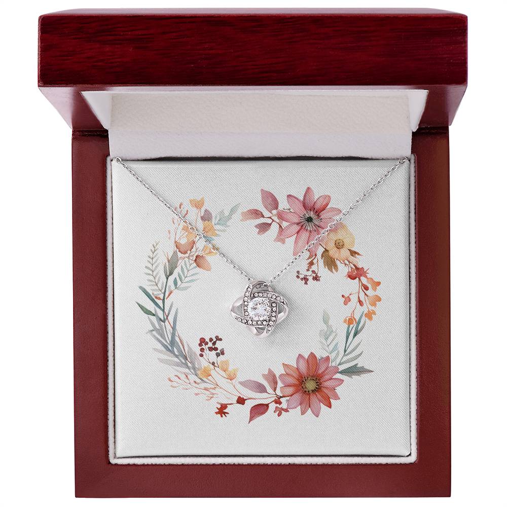 Boho Flowers Wreath Watercolor 20 - Love Knot Necklace With Mahogany Style Luxury Box