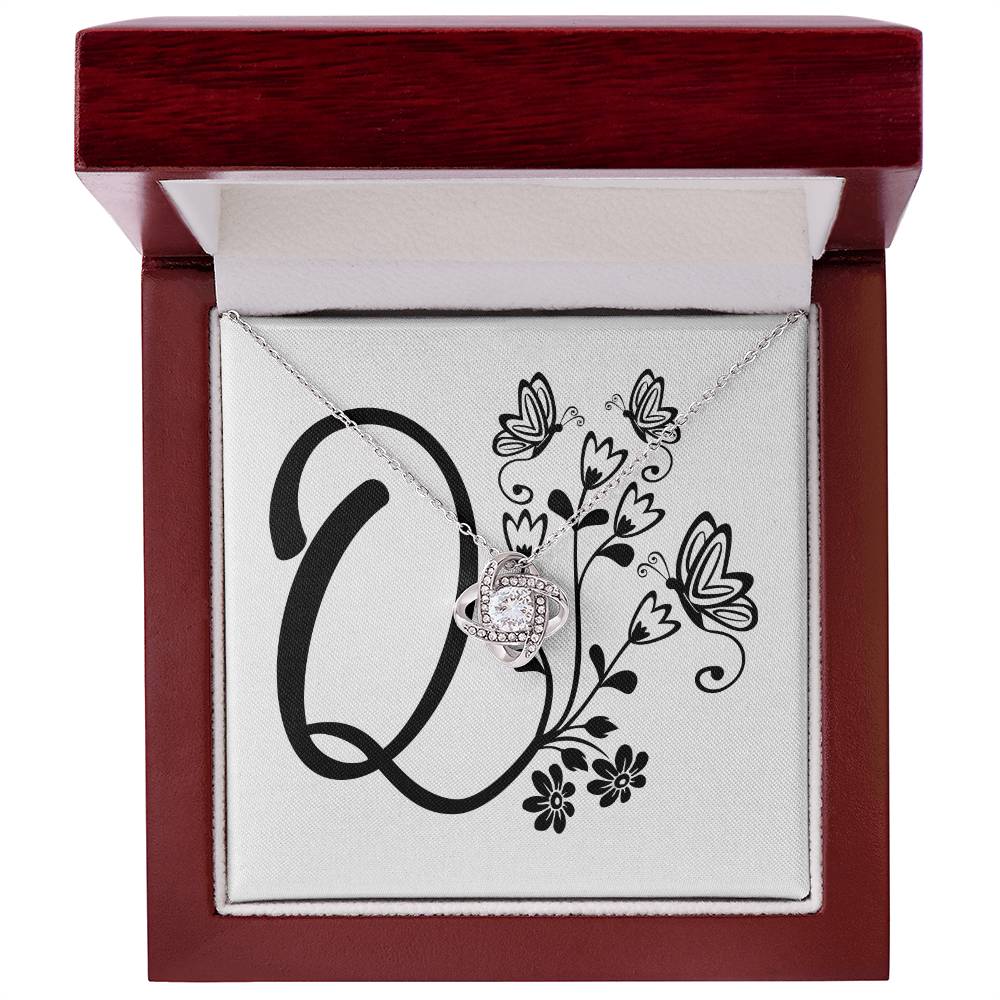 Botanical Monogram Q - Love Knot Necklace With Mahogany Style Luxury Box