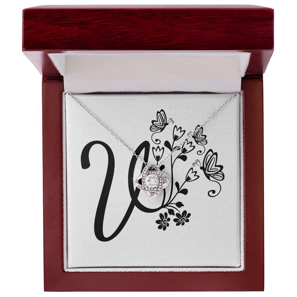 Botanical Monogram V - Love Knot Necklace With Mahogany Style Luxury Box