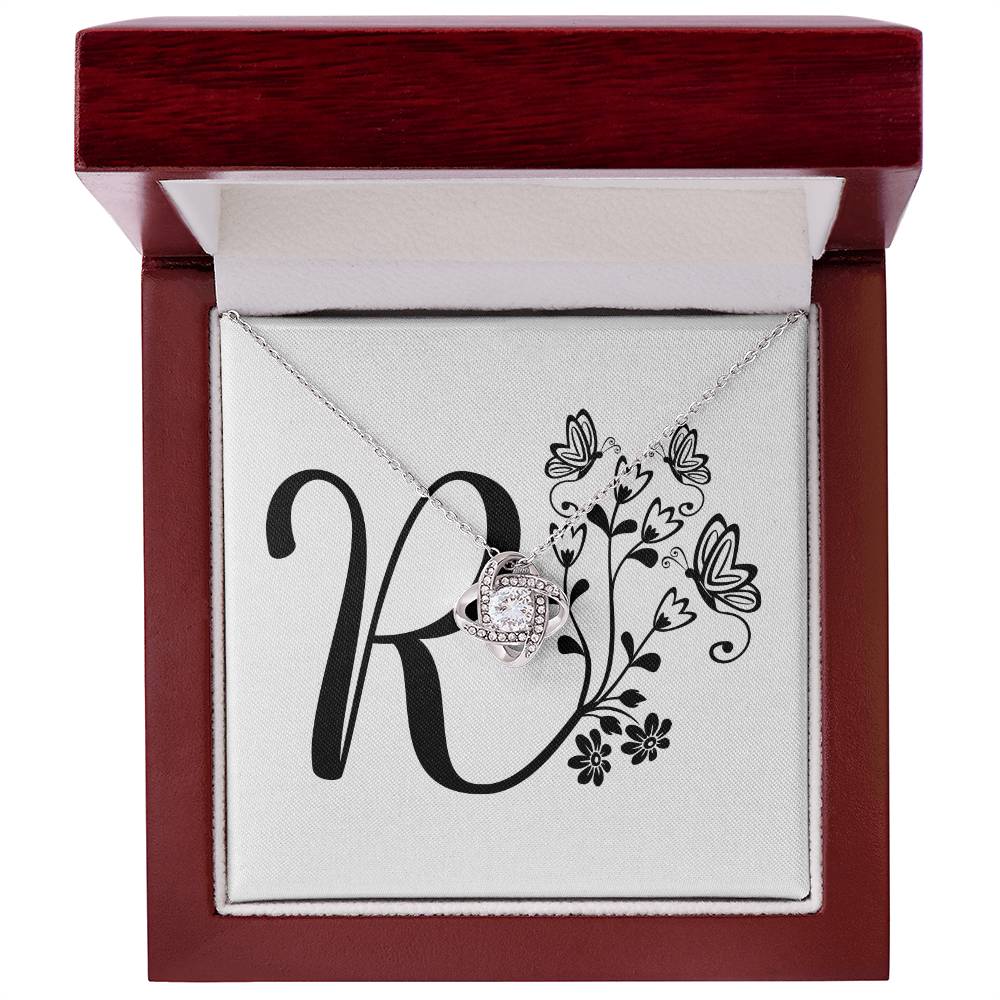 Botanical Monogram R - Love Knot Necklace With Mahogany Style Luxury Box