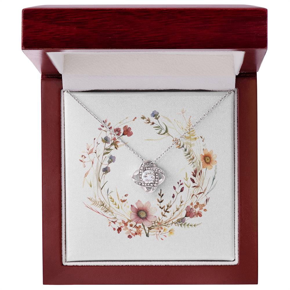 Boho Flowers Wreath Watercolor 08 - Love Knot Necklace With Mahogany Style Luxury Box