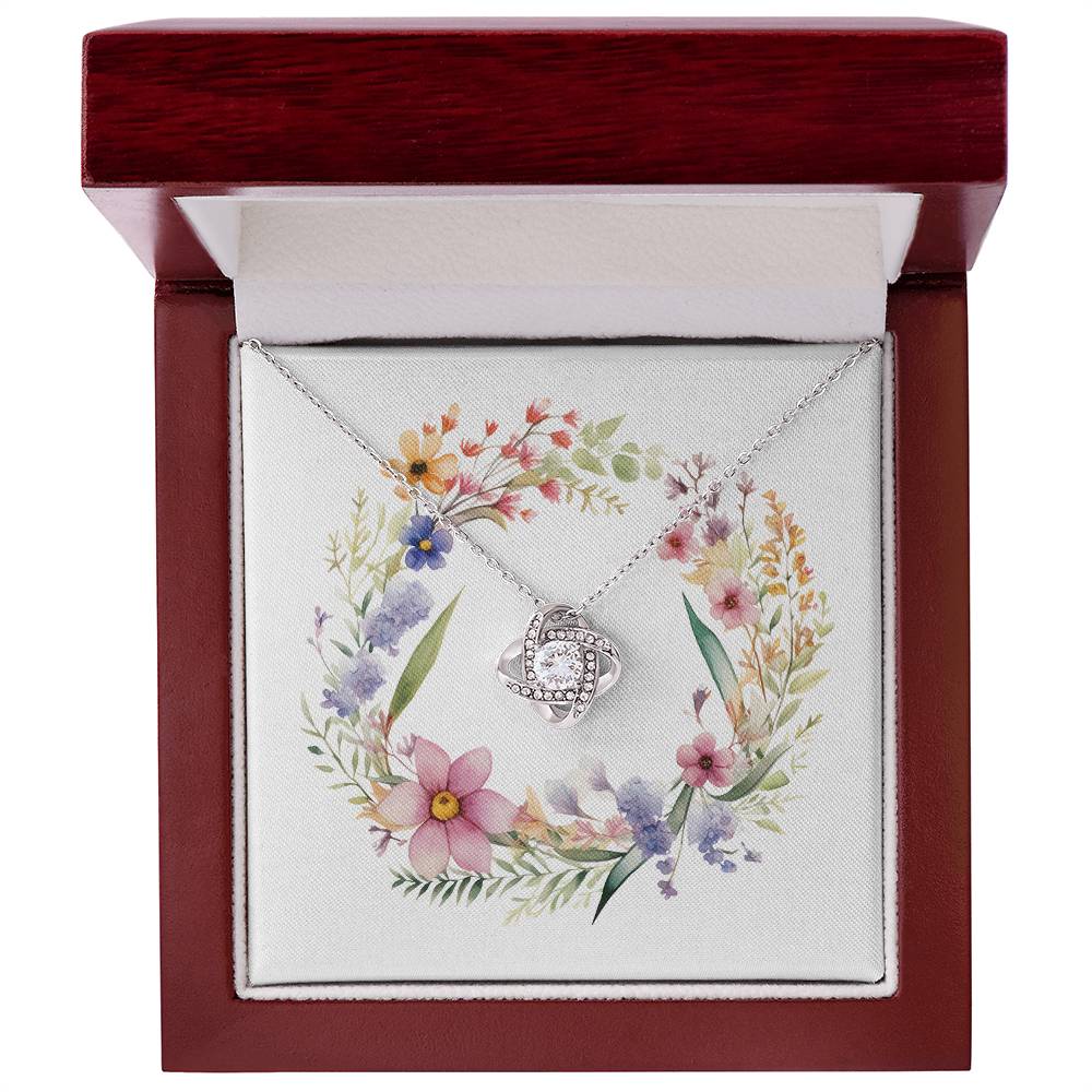 Boho Flowers Wreath Watercolor 07 - Love Knot Necklace With Mahogany Style Luxury Box