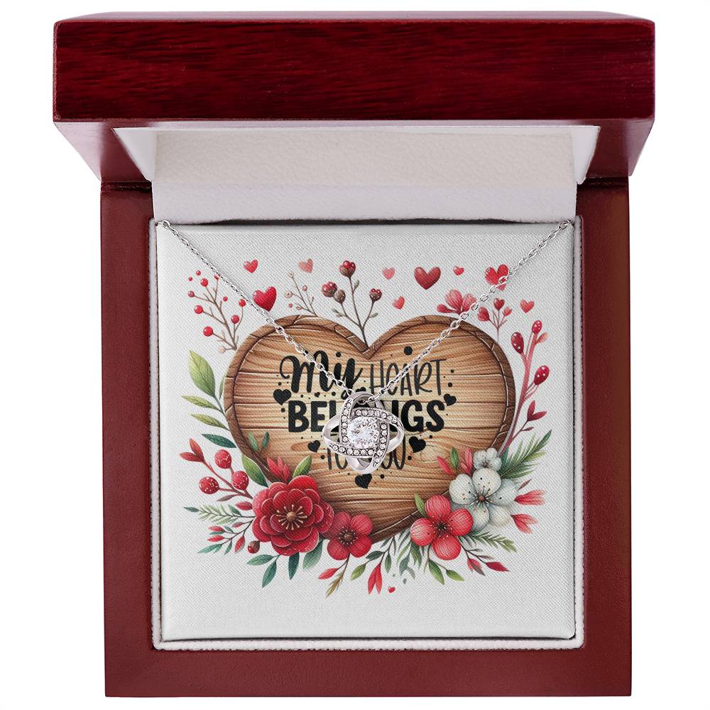My Heart Belongs To You - Love Knot Necklace With Mahogany Style Luxury Box