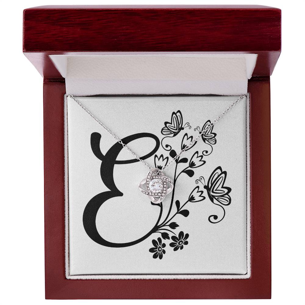 Botanical Monogram E - Love Knot Necklace With Mahogany Style Luxury Box