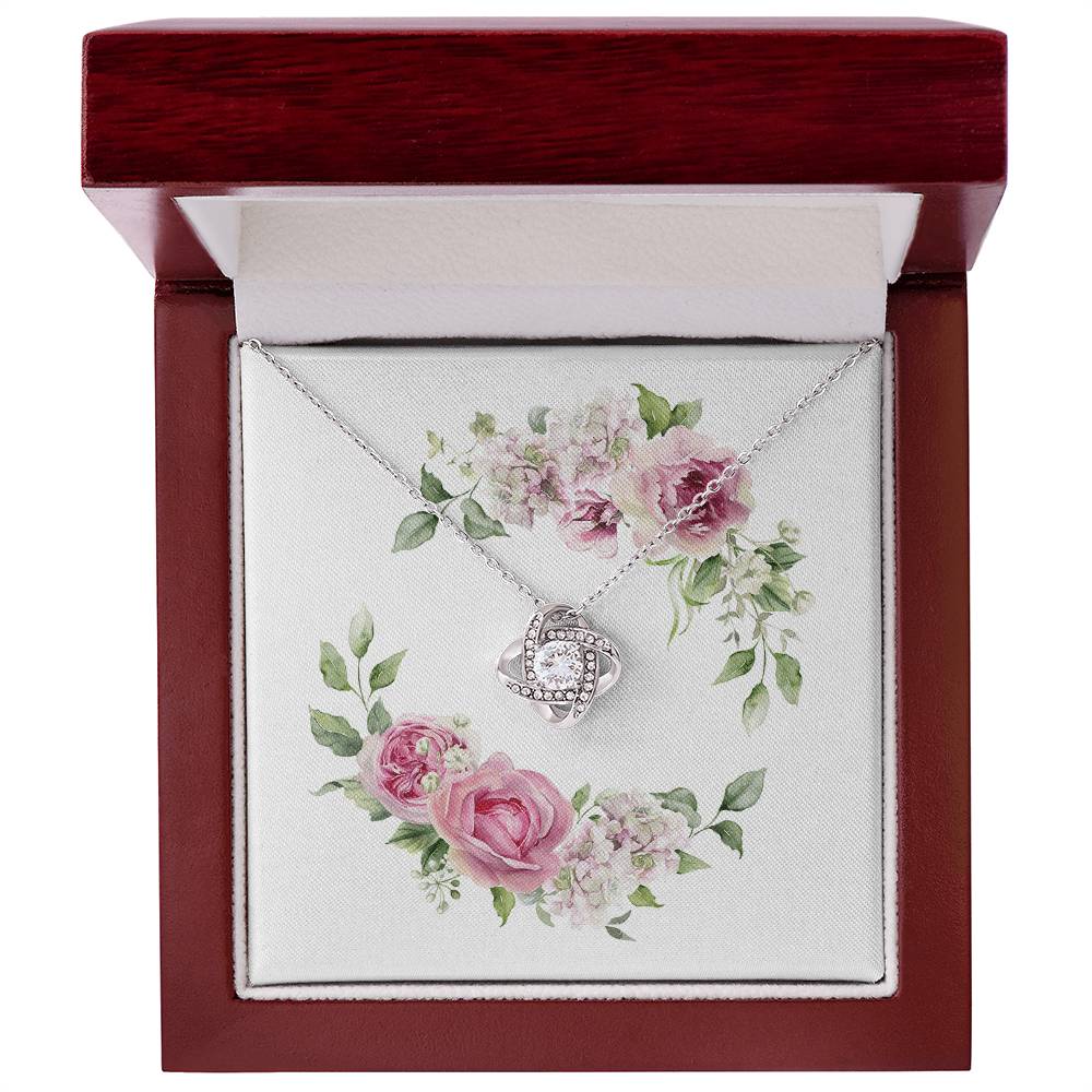 Watercolor Pink Floral Frame 2 - Love Knot Necklace With Mahogany Style Luxury Box