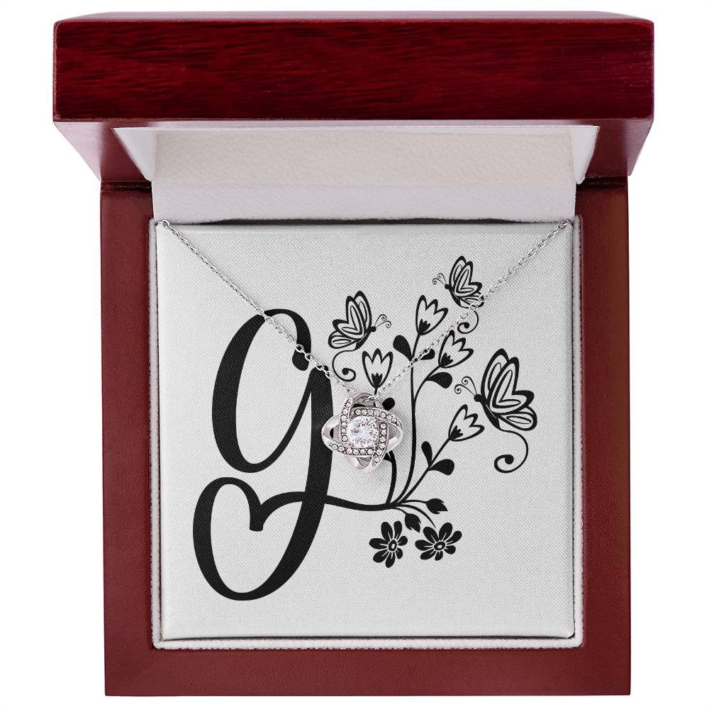 Botanical Monogram G - Love Knot Necklace With Mahogany Style Luxury Box