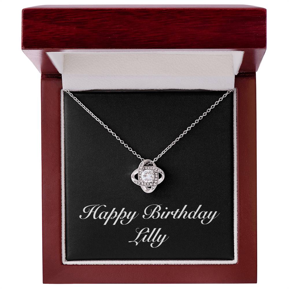 Happy Birthday Lilly v2 - Love Knot Necklace With Mahogany Style Luxury Box