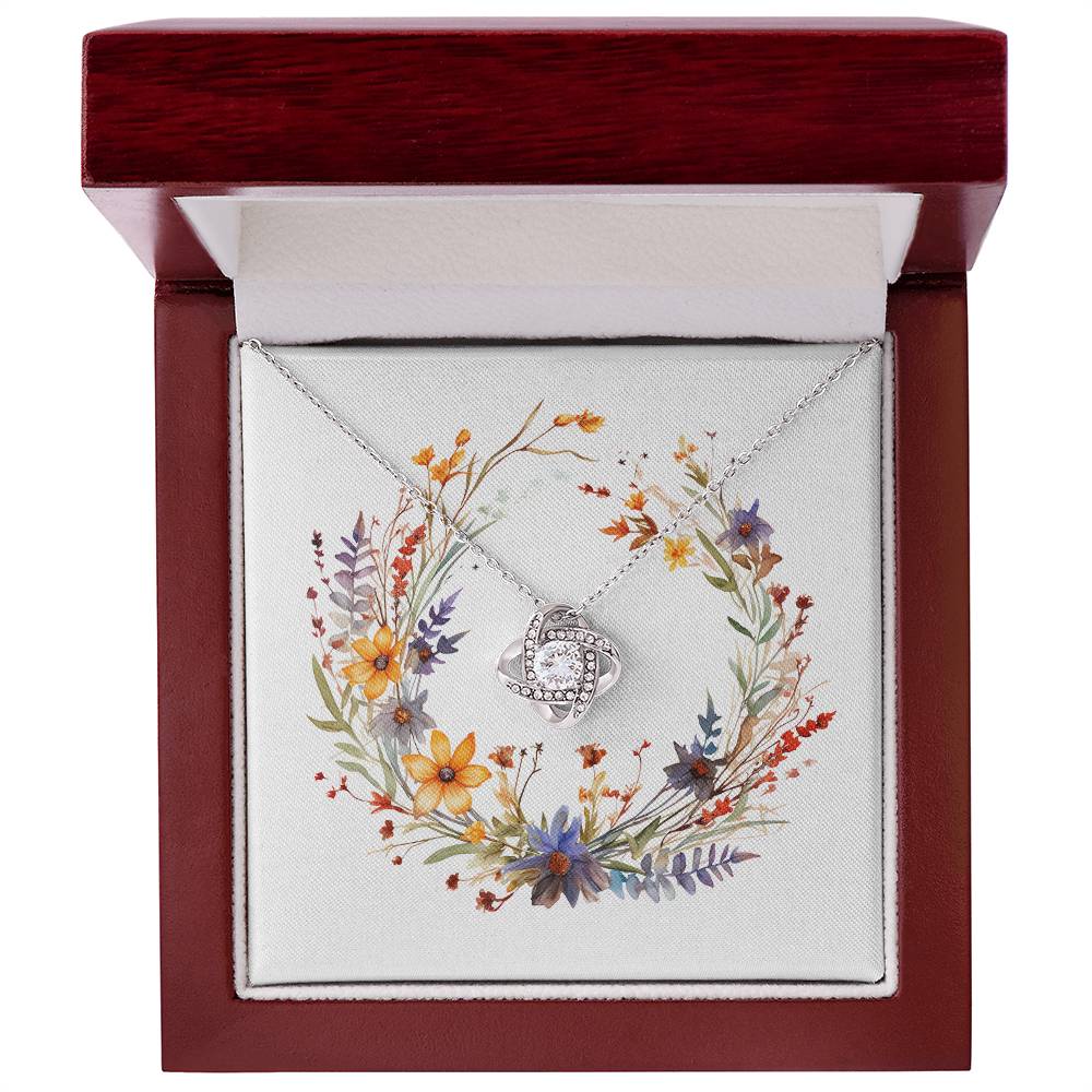 Boho Flowers Wreath Watercolor 14 - Love Knot Necklace With Mahogany Style Luxury Box