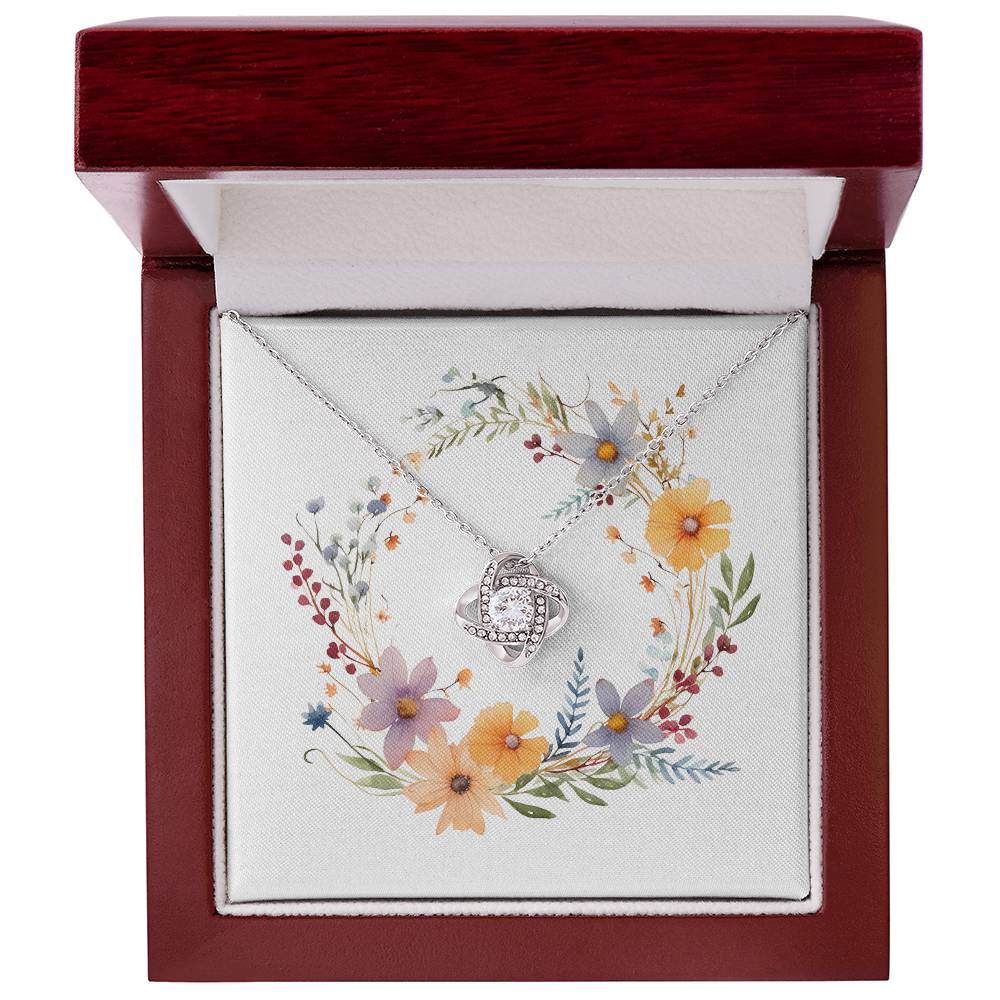 Boho Flowers Wreath Watercolor 10 - Love Knot Necklace With Mahogany Style Luxury Box