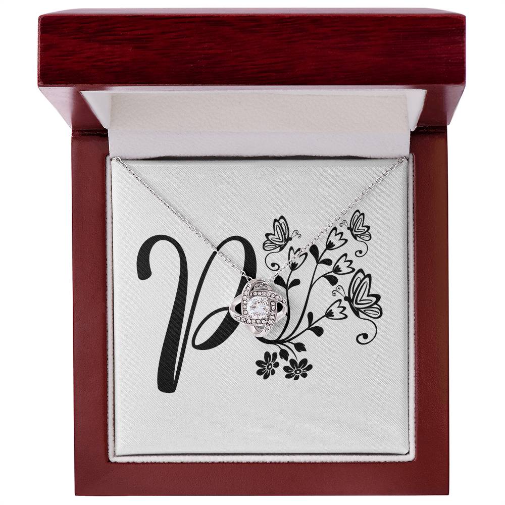 Botanical Monogram P - Love Knot Necklace With Mahogany Style Luxury Box