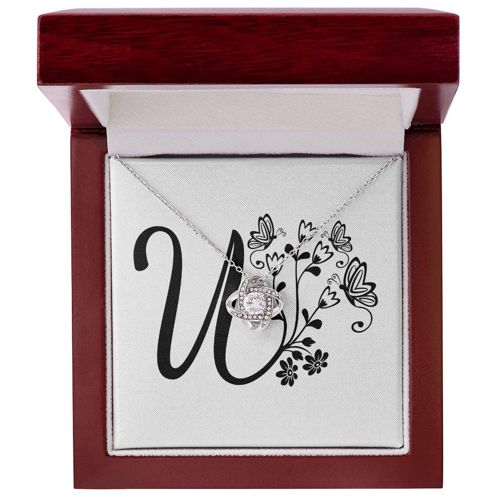 Botanical Monogram U - Love Knot Necklace With Mahogany Style Luxury Box