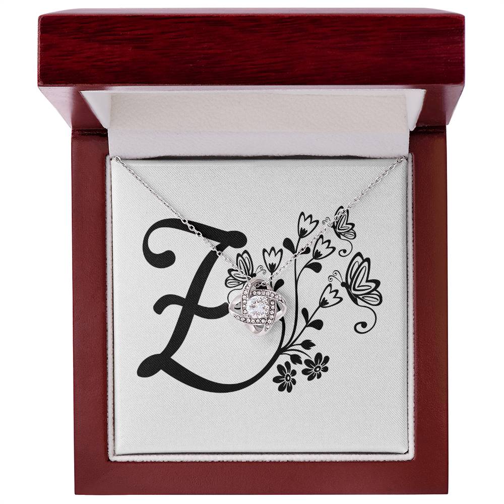 Botanical Monogram Z - Love Knot Necklace With Mahogany Style Luxury Box