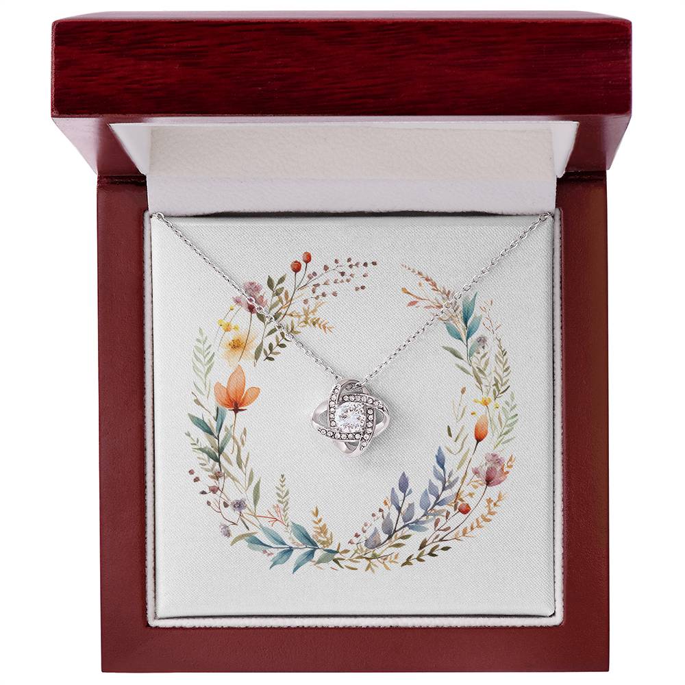 Boho Flowers Wreath Watercolor 16 - Love Knot Necklace With Mahogany Style Luxury Box