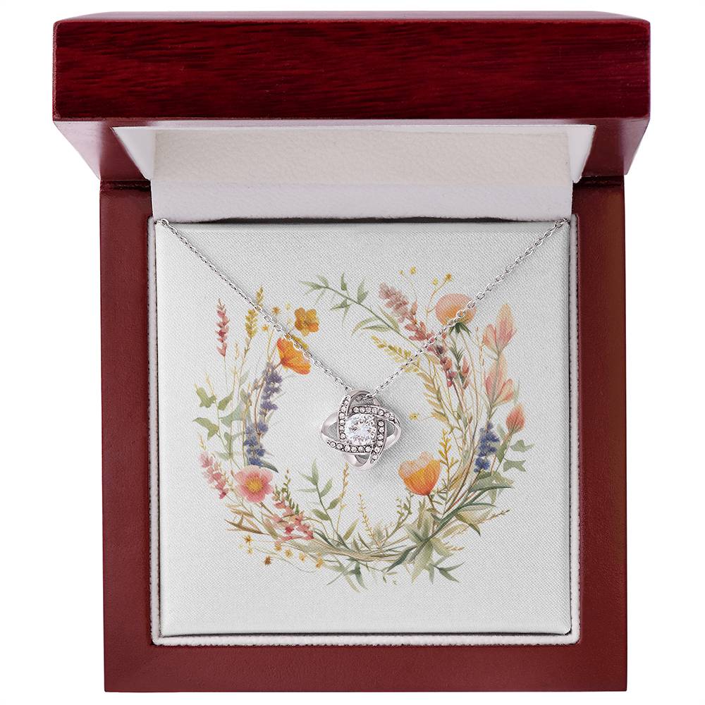 Boho Flowers Wreath Watercolor 09 - Love Knot Necklace With Mahogany Style Luxury Box