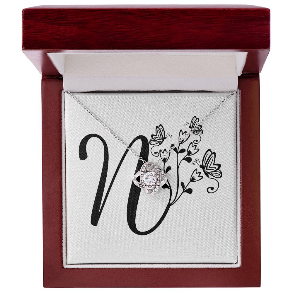 Botanical Monogram N - Love Knot Necklace With Mahogany Style Luxury Box