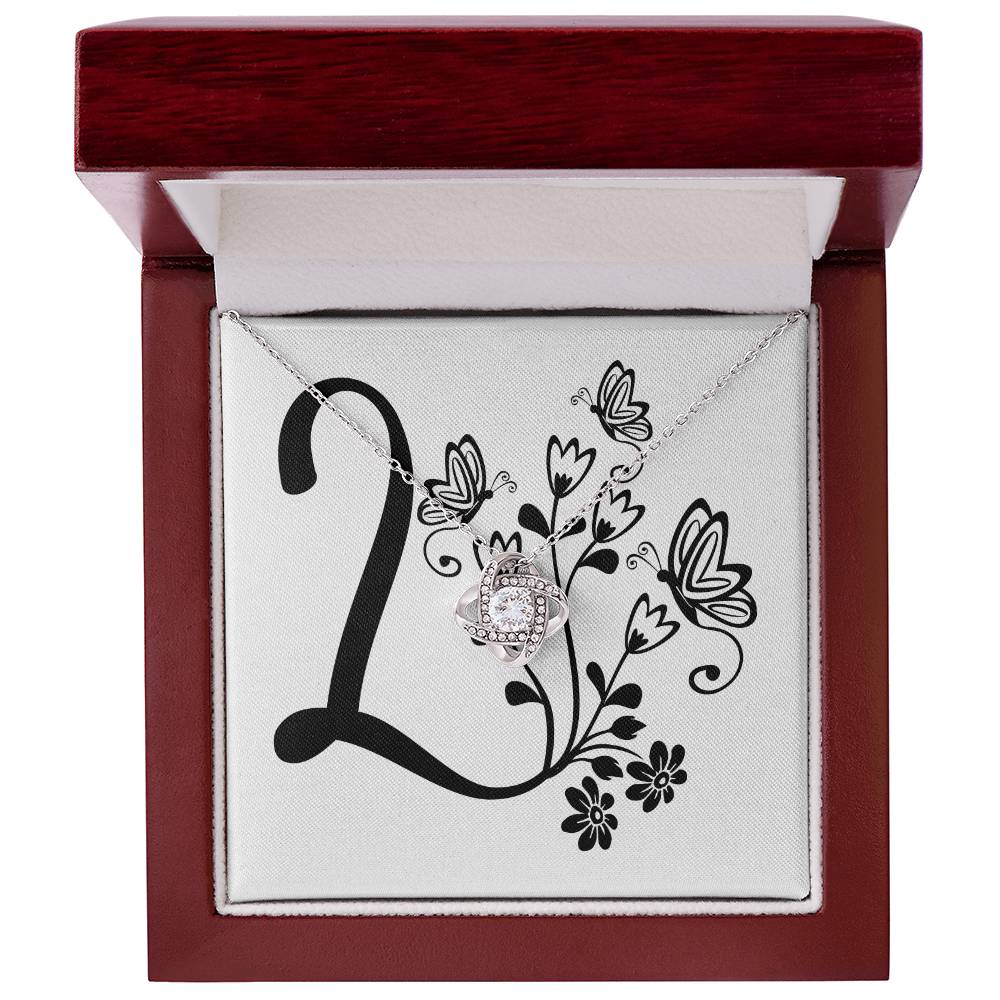 Botanical Monogram L - Love Knot Necklace With Mahogany Style Luxury Box