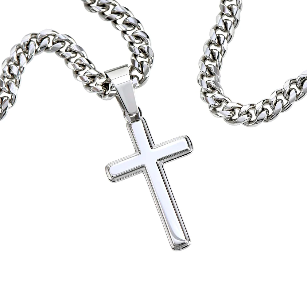 Best Father Since 2022 - Stainless Steel Cuban Link Chain Cross Necklace With Mahogany Style Luxury Box