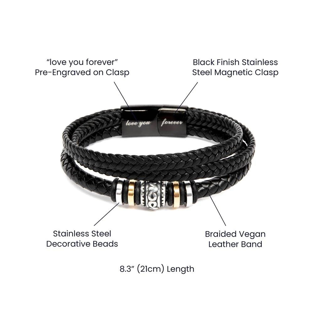 You Are Always In My Heart v2 - Men's "Love You Forever" Bracelet With Mahogany Style Luxury Box