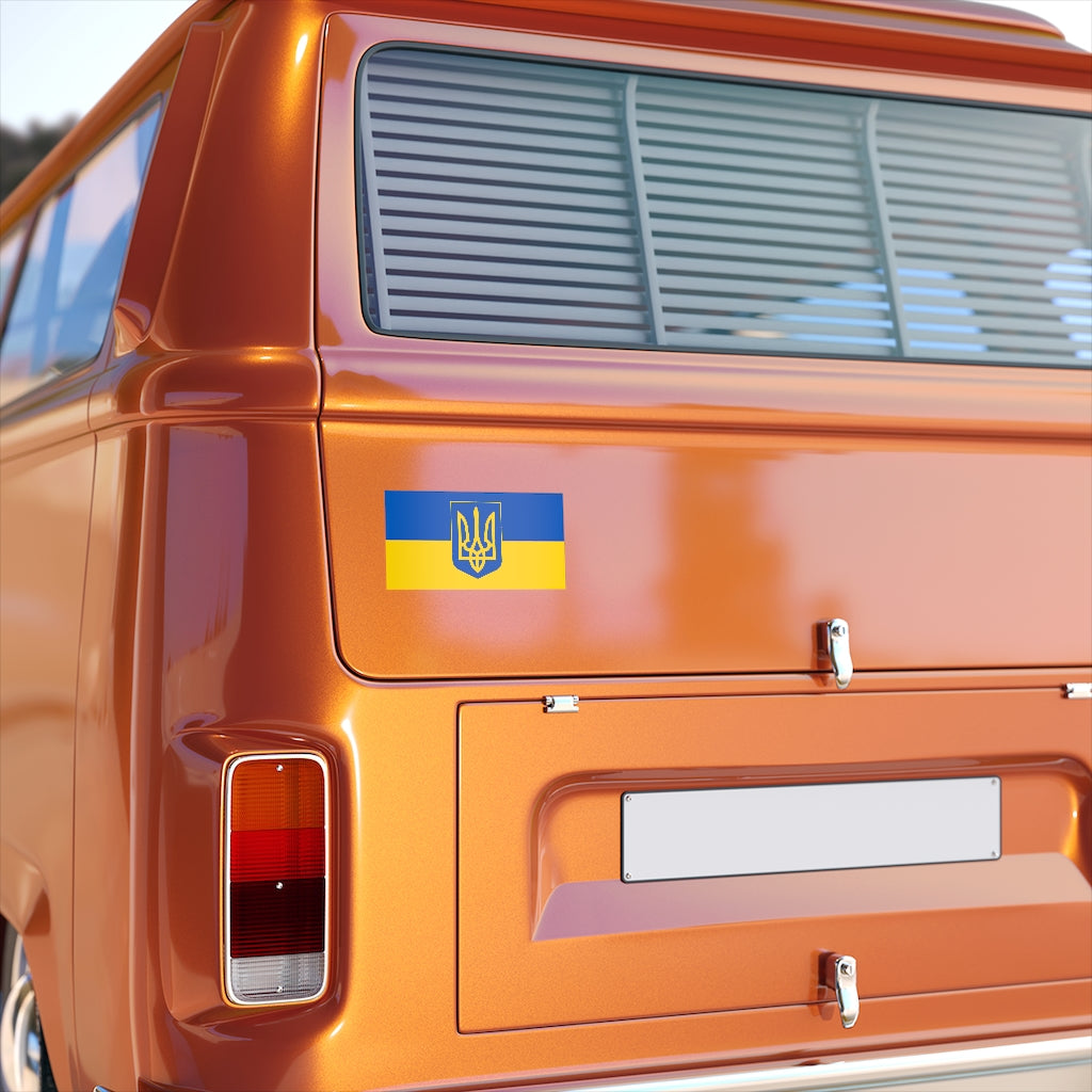 Tryzub And Flag Of Ukraine - 7.5" x 3.75" Bumper Sticker