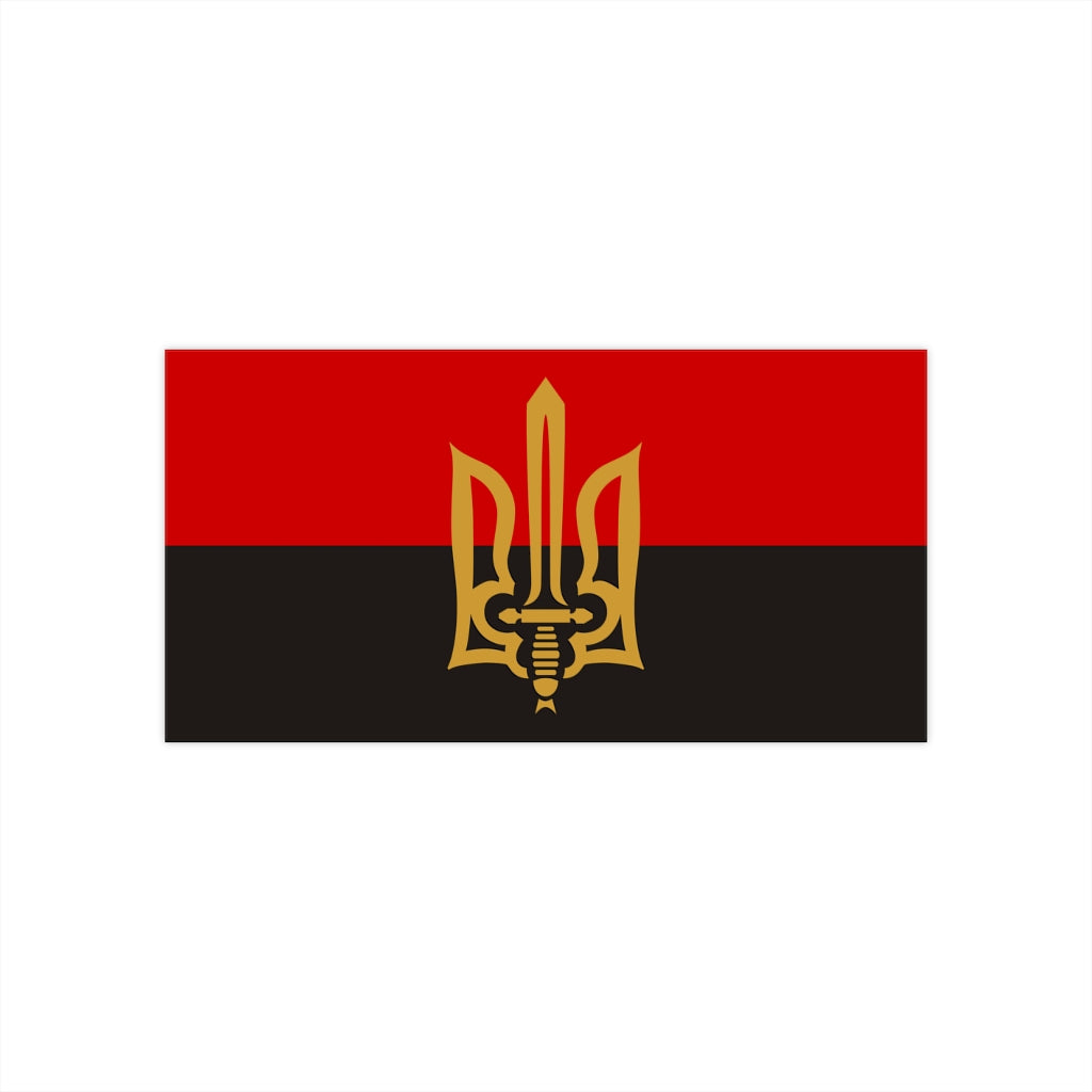 Stylized Tryzub And Red-Black Flag - 7.5" x 3.75" Bumper Sticker