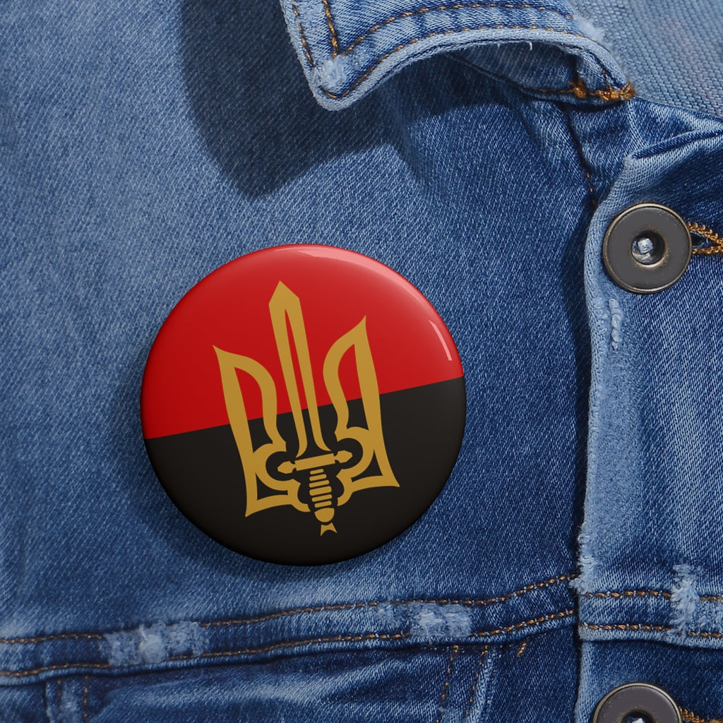 Stylized Tryzub And Red-Black Flag - 2.25" Pin Button