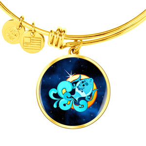 Zodiac Sign Aquarius - 18k Gold Finished Bangle Bracelet