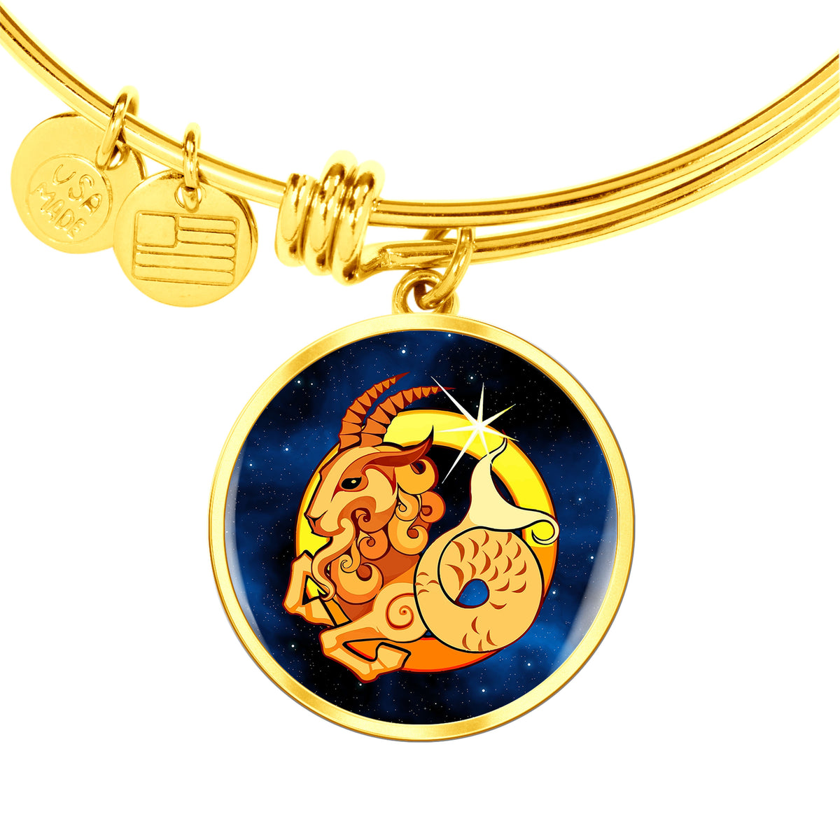 Zodiac Sign Capricorn - 18k Gold Finished Bangle Bracelet