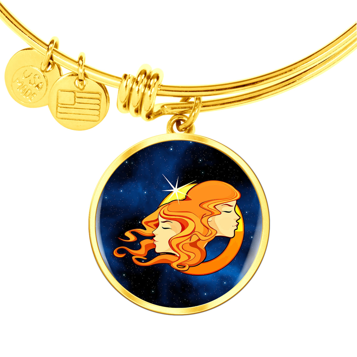 Zodiac Sign Gemini - 18k Gold Finished Bangle Bracelet