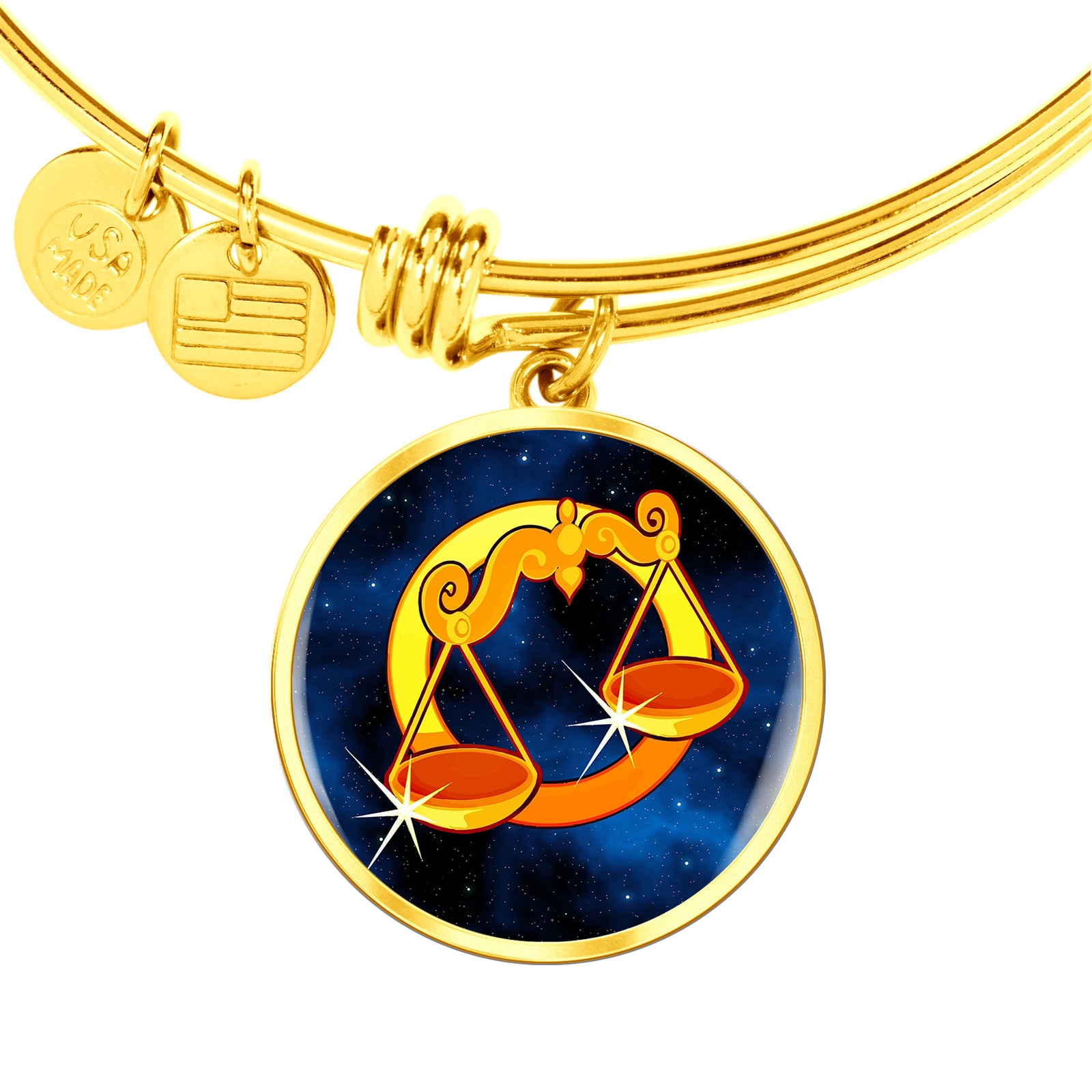 Zodiac Sign Libra - 18k Gold Finished Bangle Bracelet