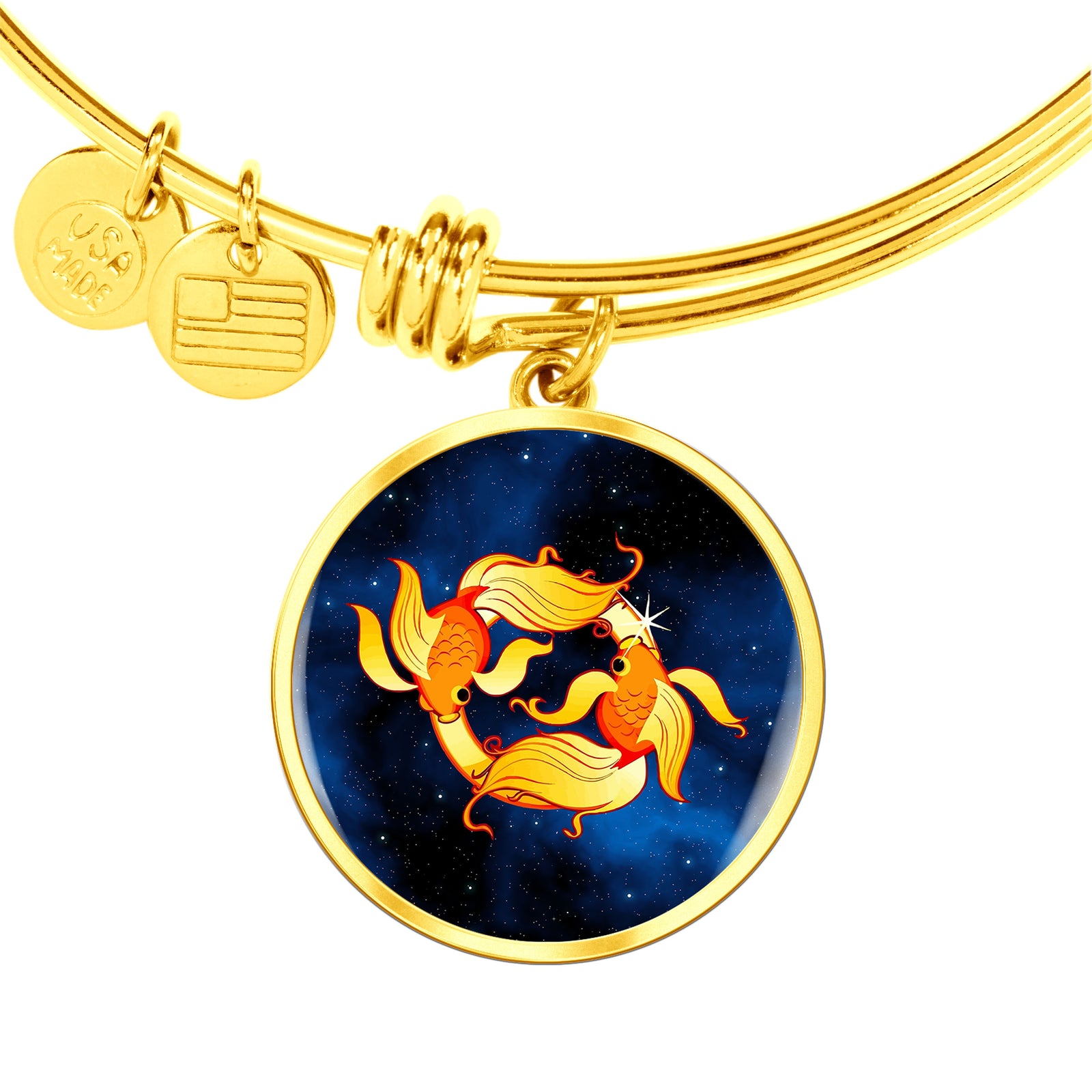 Zodiac Sign Pisces - 18k Gold Finished Bangle Bracelet