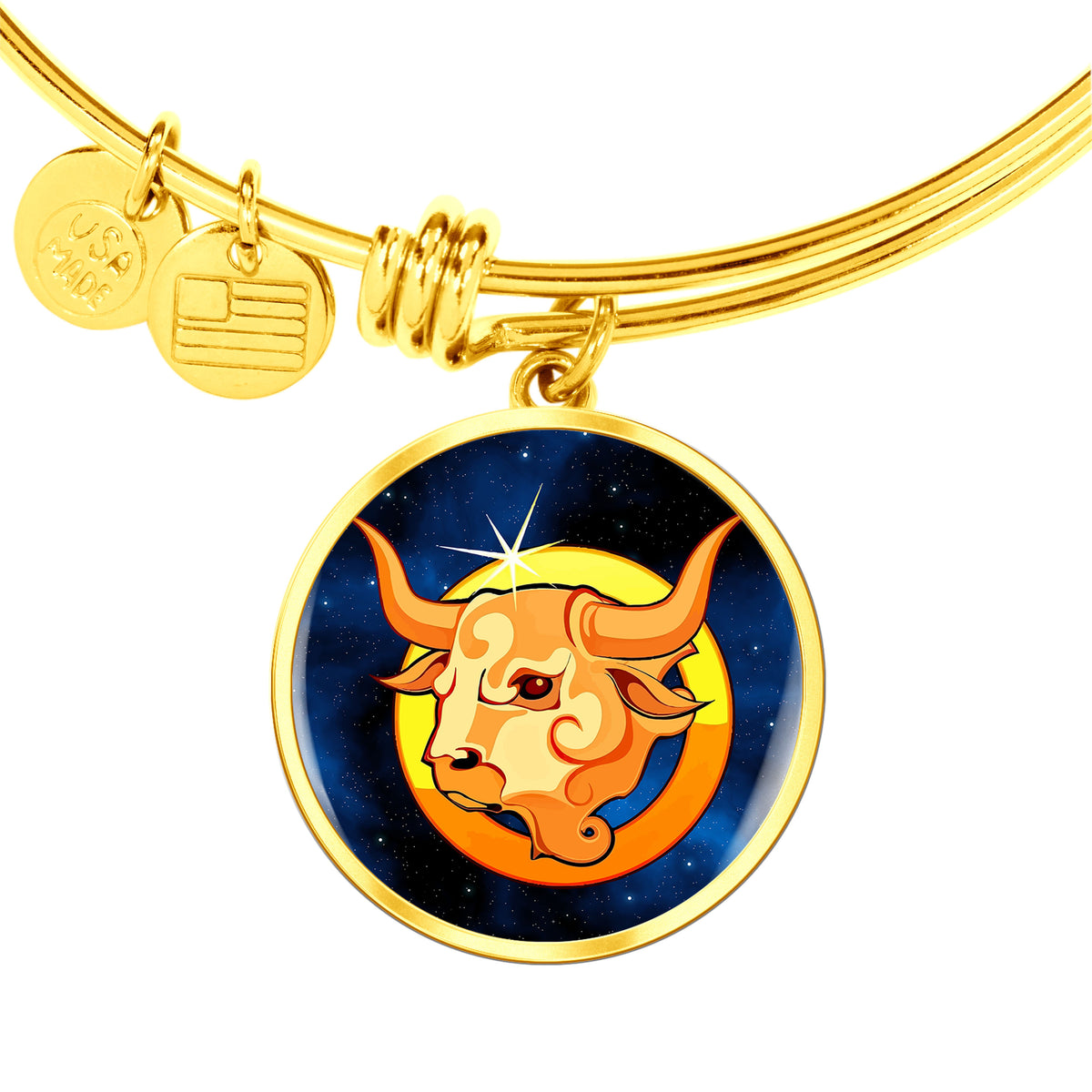 Zodiac Sign Taurus - 18k Gold Finished Bangle Bracelet